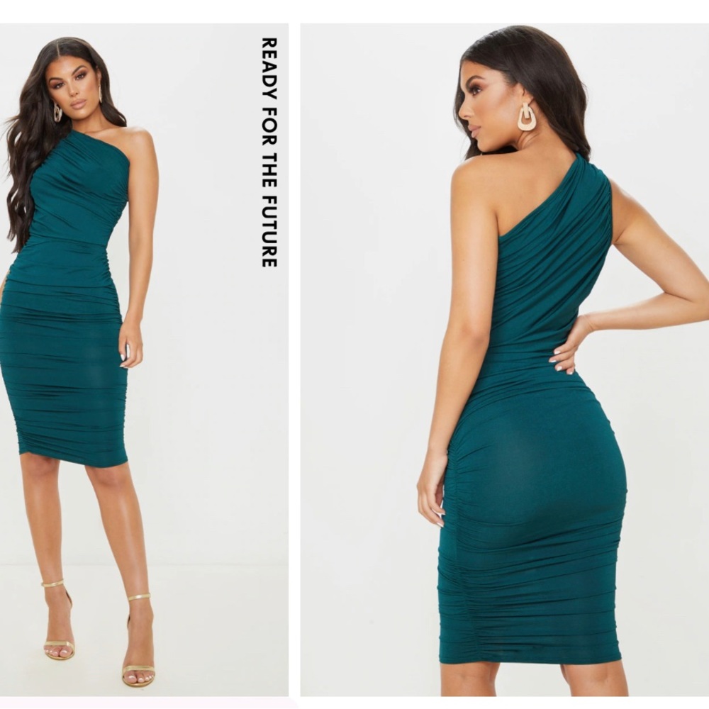 Emerald one shoulder dress